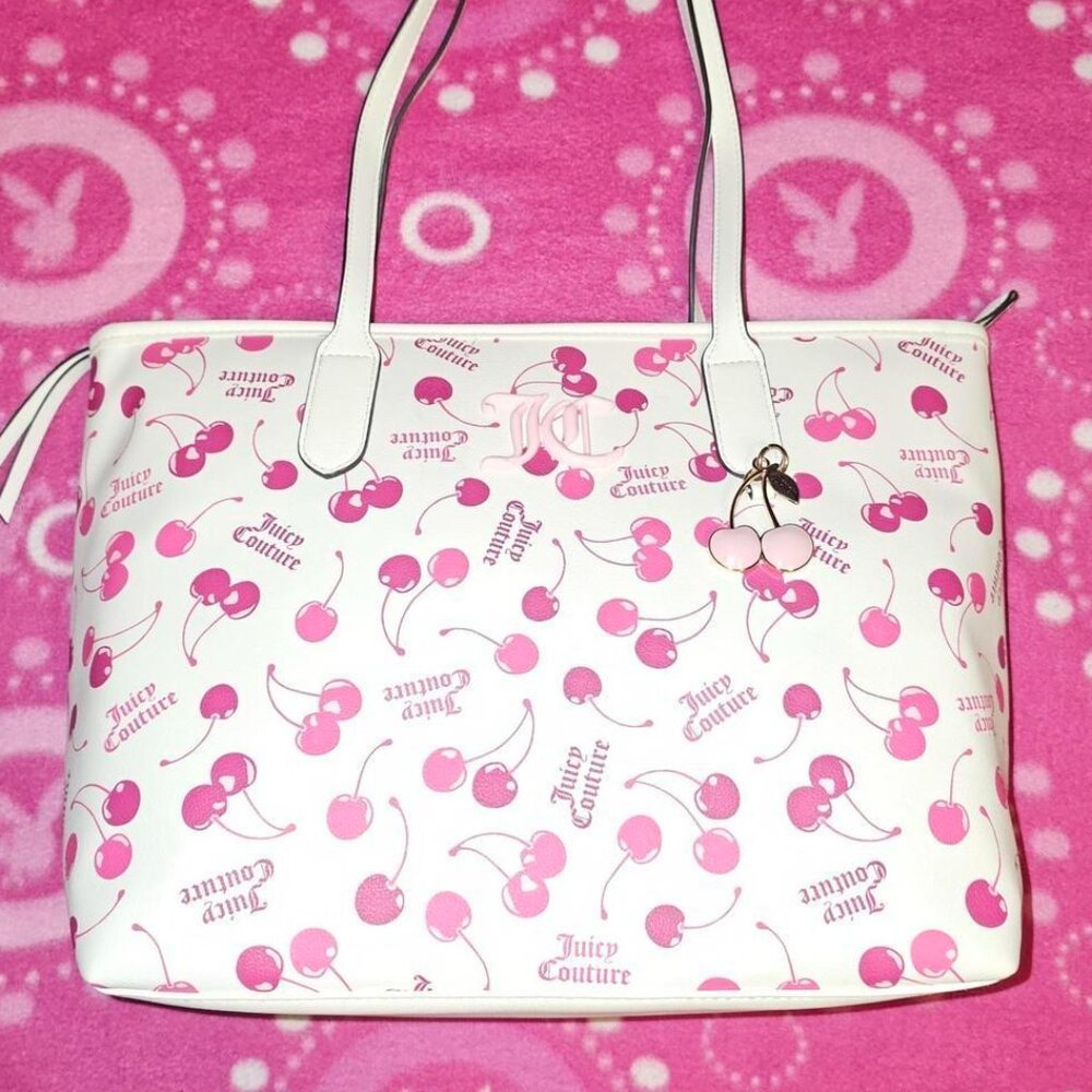 Juicy couture white and pink cherry tote bag purse
